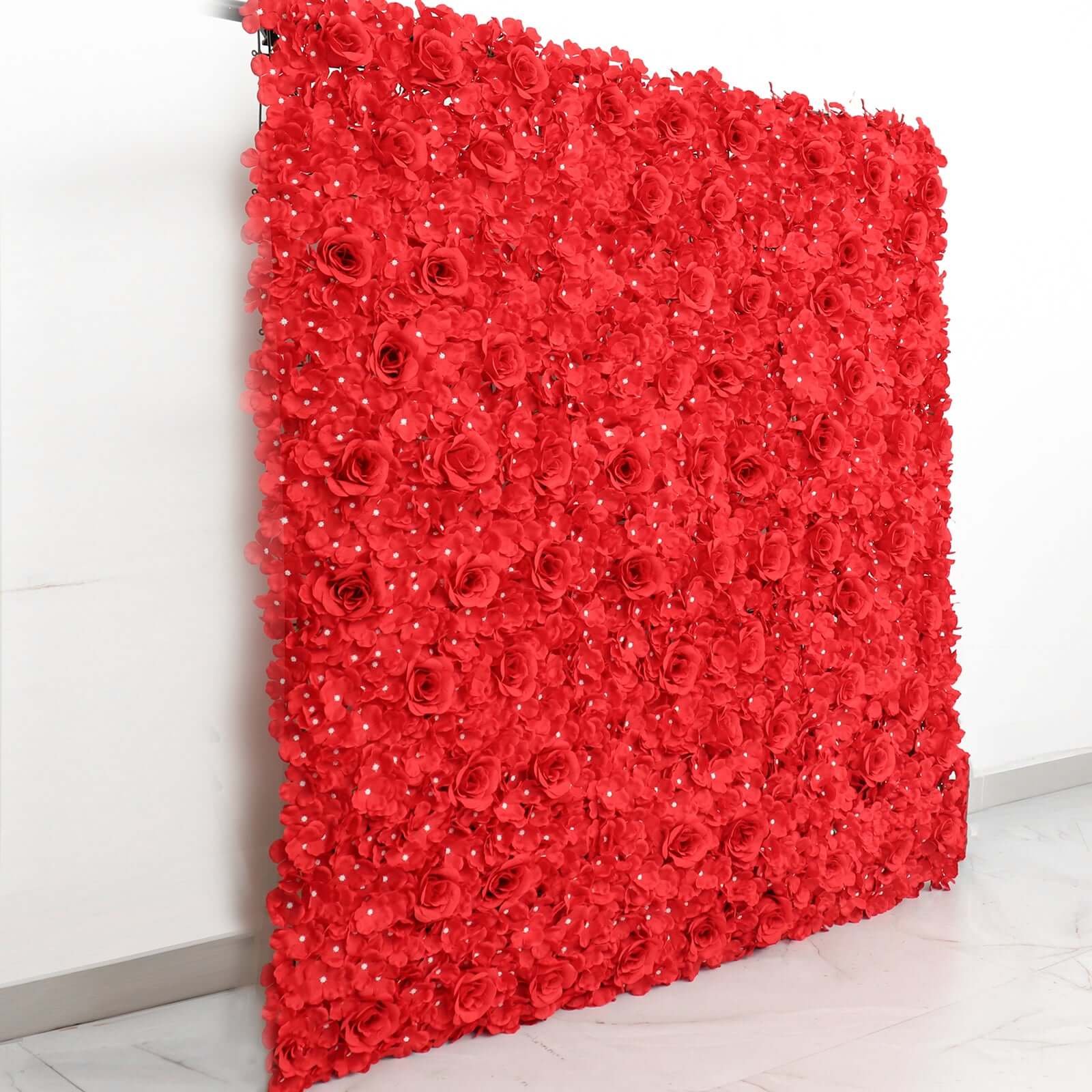 11-sq-ft-4-panels-3d-silk-rose-hydrangea-flower-wall-mat-backdrop-red Red 3D Silk Rose and Hydrangea Flower Wall Mat Backdrop 4 Artificial Panels 11 Sq ft. - Image 1