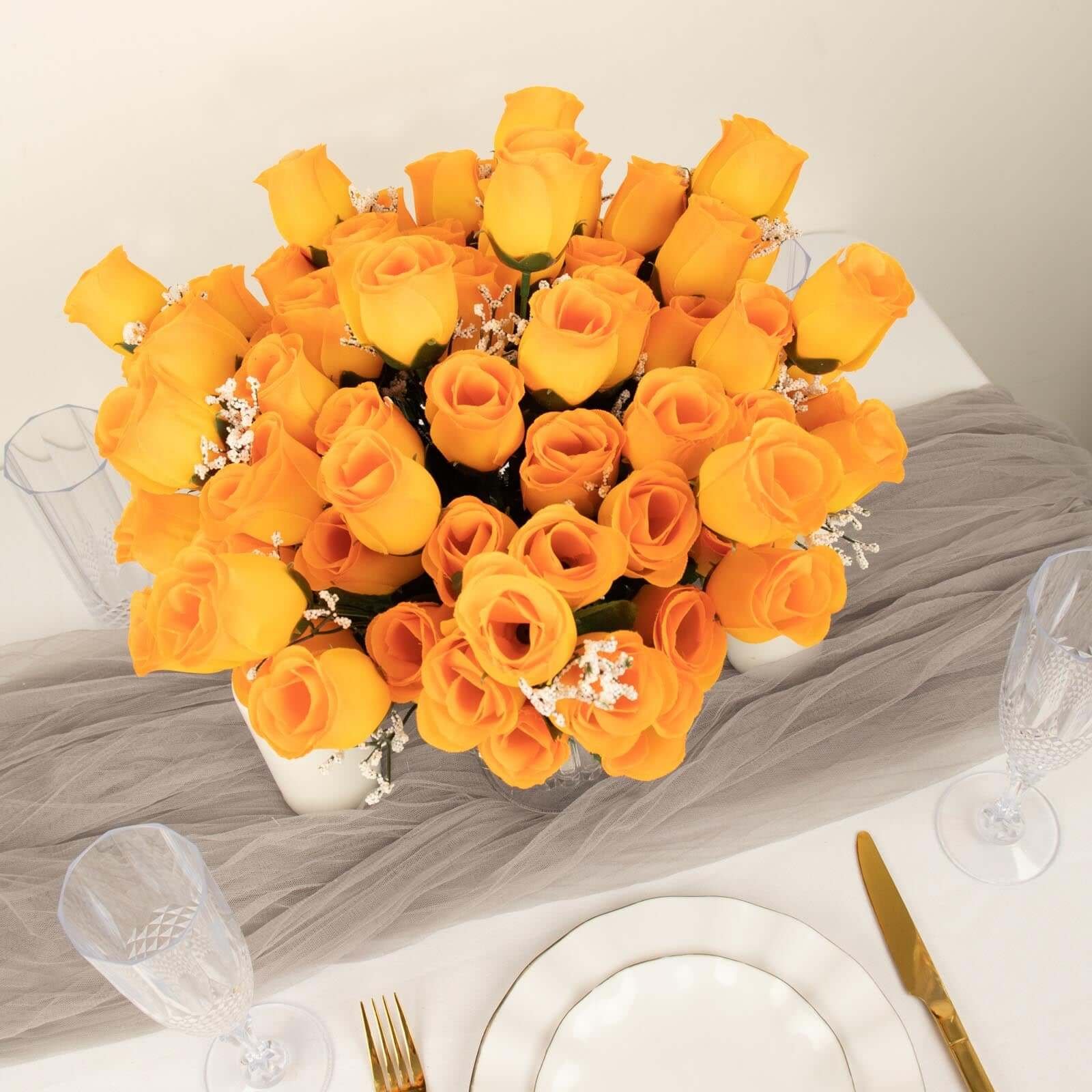 12-bushes-orange-artificial-premium-silk-flower-rose-bud-bouquets 12 Bushes Orange Artificial Silk Rose Bud Flowers, 84 Flower Heads - Image 1