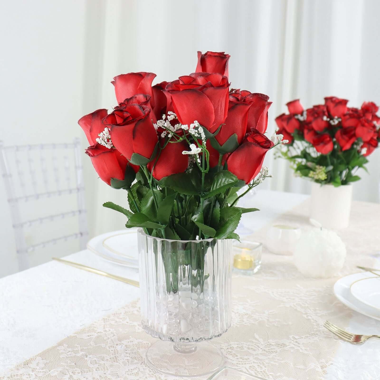 12-bushes-red-black-artificial-premium-silk-flower-rose-bud-bouquets-1738760689306 12 Bushes Red Black Artificial Silk Rose Bud Flowers, 84 Flower Heads - Image 1