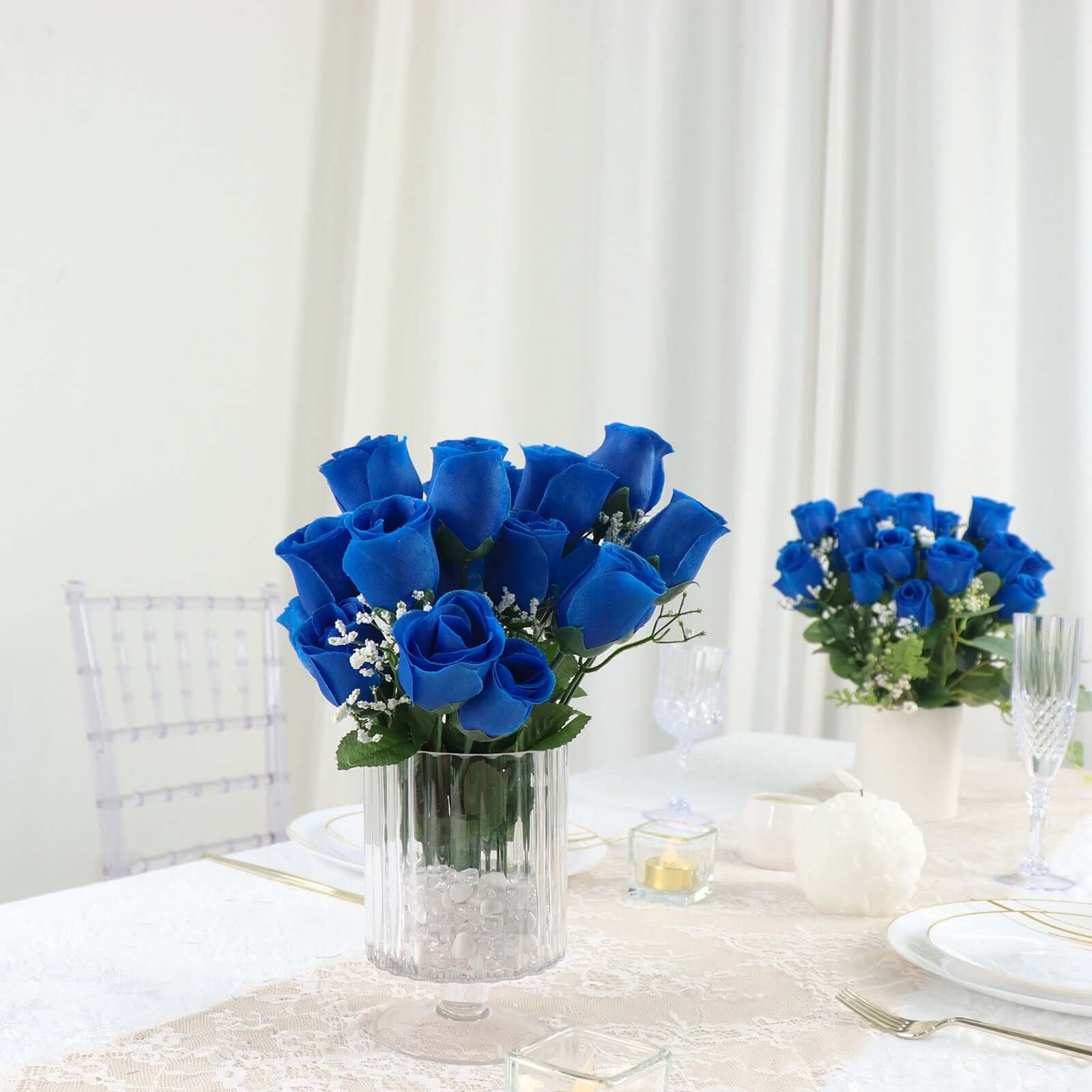 12-bushes-royal-blue-artificial-premium-silk-flower-rose-bud-bouquets 12 Bushes Royal Blue Artificial Silk Rose Bud Flowers, 84 Flower Heads - Image 1