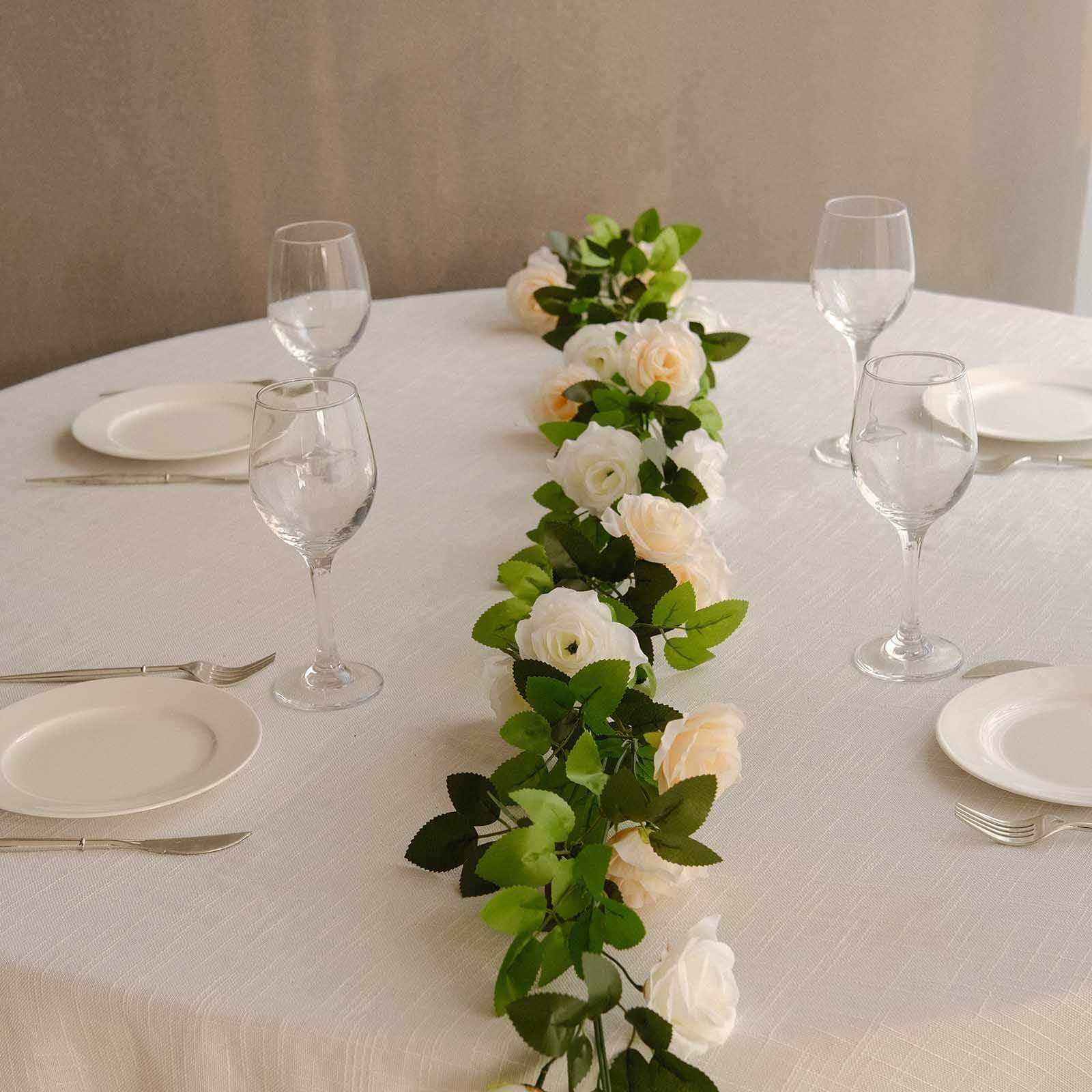 2-pack-cream-ivory-artificial-silk-mini-rose-vines-hanging-flower-garland-with-26-flower-heads-7ft 2 Pack Cream Ivory Artificial Silk Mini Rose Vines Hanging Flower Garland with 26 Flower Heads - 7ft - Image 1