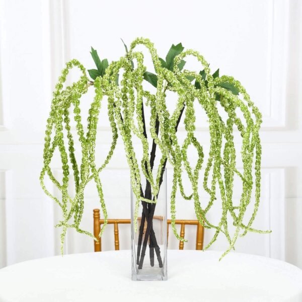 2 Pack Green Artificial Amaranthus Hanging Spray with Ivy Leaves, Silk Trailing Floral Stems, 32