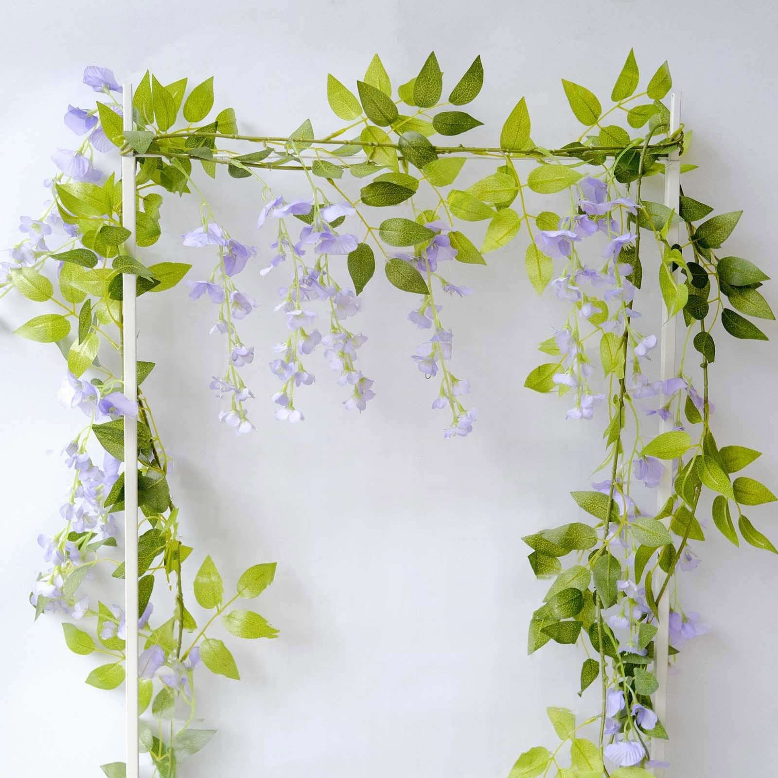 2-pack-lavender-lilac-silk-wisteria-flower-garland-hanging-vines-artificial-floral-garland-wedding-arch-decor-6ft 2 Pack Lavender Lilac Silk Wisteria Flower Garland Hanging Vines, Artificial Floral Garland Wedding Arch Decor - 6ft - Image 1