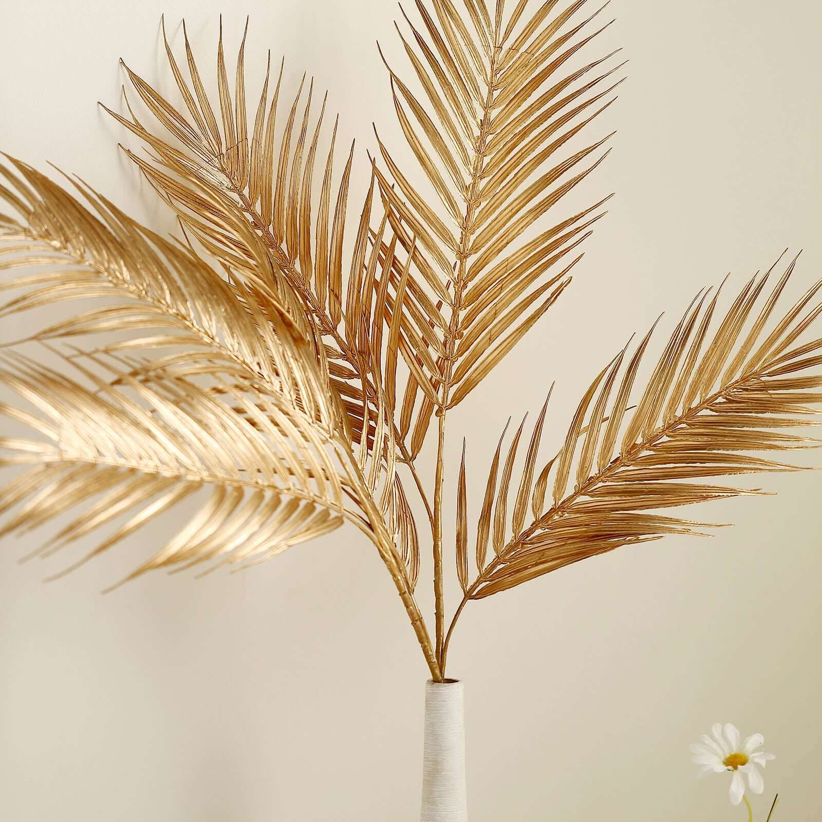 2-stems-artificial-palm-leaf-branch-32-metallic-gold-tropical-stylish-faux-stems-vase-filler-floral-arrangement-accent-1 2 Stems Metallic Gold Artificial Palm Leaf Stems 32 Tropical Faux Floral Accent - Image 1