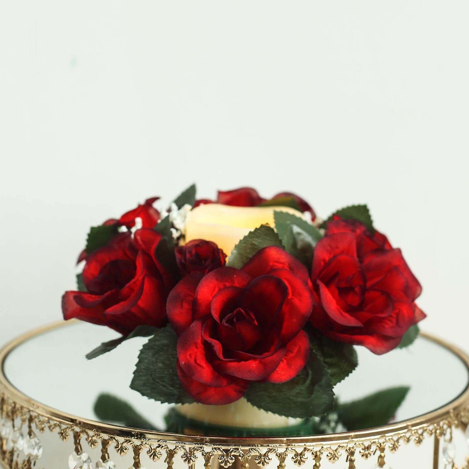 4-pack-3-black-red-artificial-silk-rose-flower-candle-ring-wreaths 4 Pack Black/Red Artificial Silk Rose Flower Candle Ring Wreaths 3 - Image 1