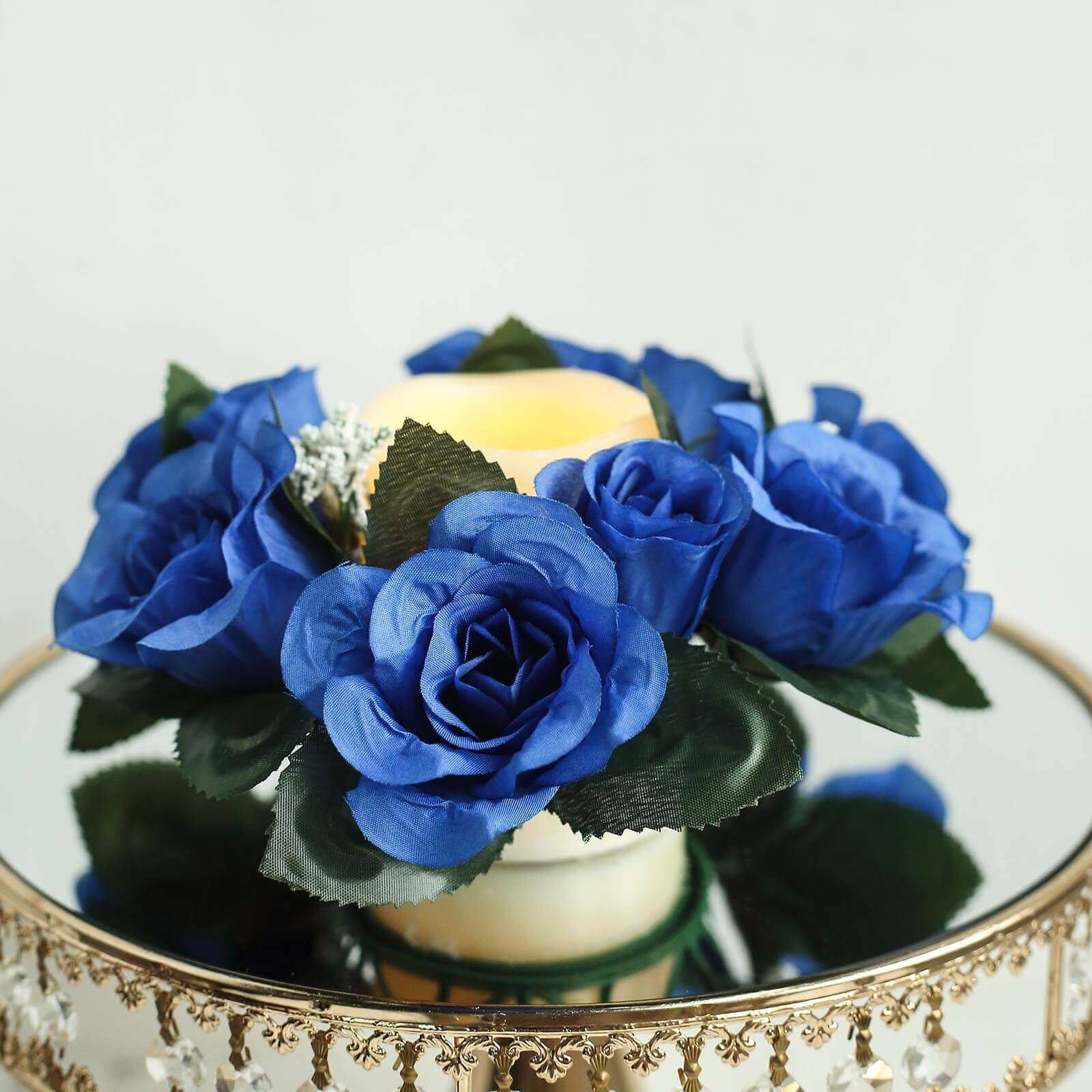 4-pack-3-royal-blue-artificial-silk-rose-flower-candle-ring-wreaths 4 Pack Royal Blue Artificial Silk Rose Flower Candle Ring Wreaths 3 - Image 1