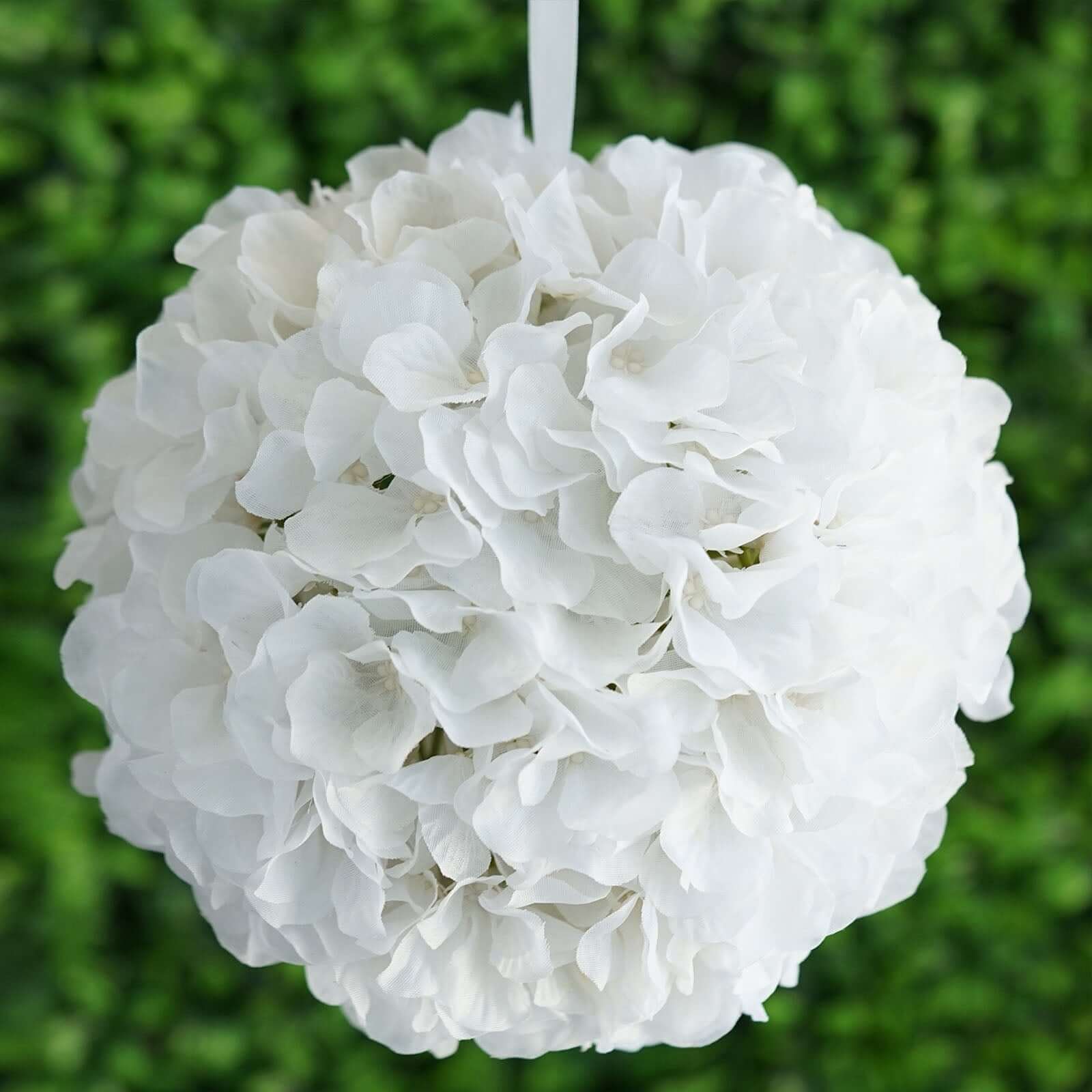 4-pack-7-white-artificial-silk-hydrangea-kissing-flower-balls 4 Pack White Artificial Silk Hydrangea Kissing Flower Balls 7 - Image 1