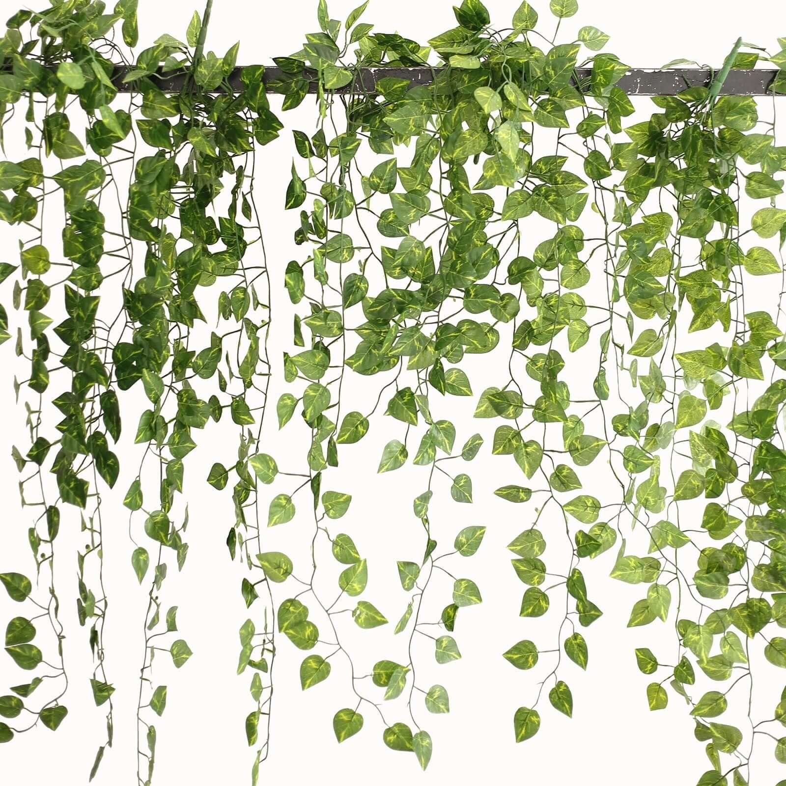 4-pack-green-silk-pothos-artificial-hanging-plants-fake-foliage-ivy-leaf-garland-vines-3ft 4 Pack Green Silk Pothos Artificial Hanging Plants, Fake Foliage Ivy Leaf Garland Vines - 3ft - Image 1